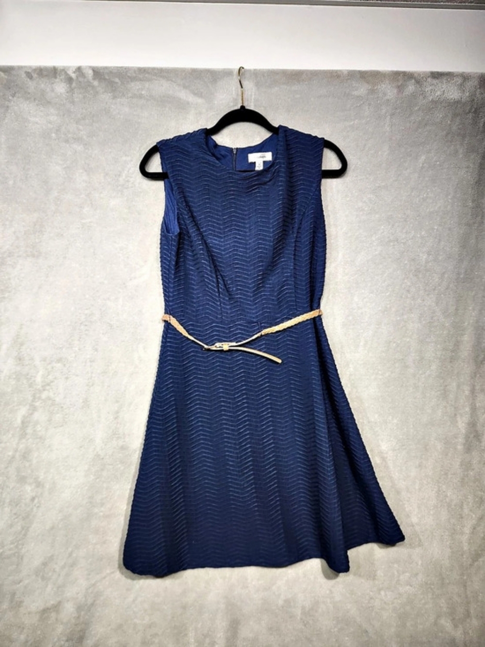 dressbarn Textured Midi Dress in Blue Size 12 Like New